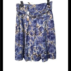 NWT Talbots Skirt Women 6 Blue  Floral Taffeta BeltPleated Lined Evening Classic